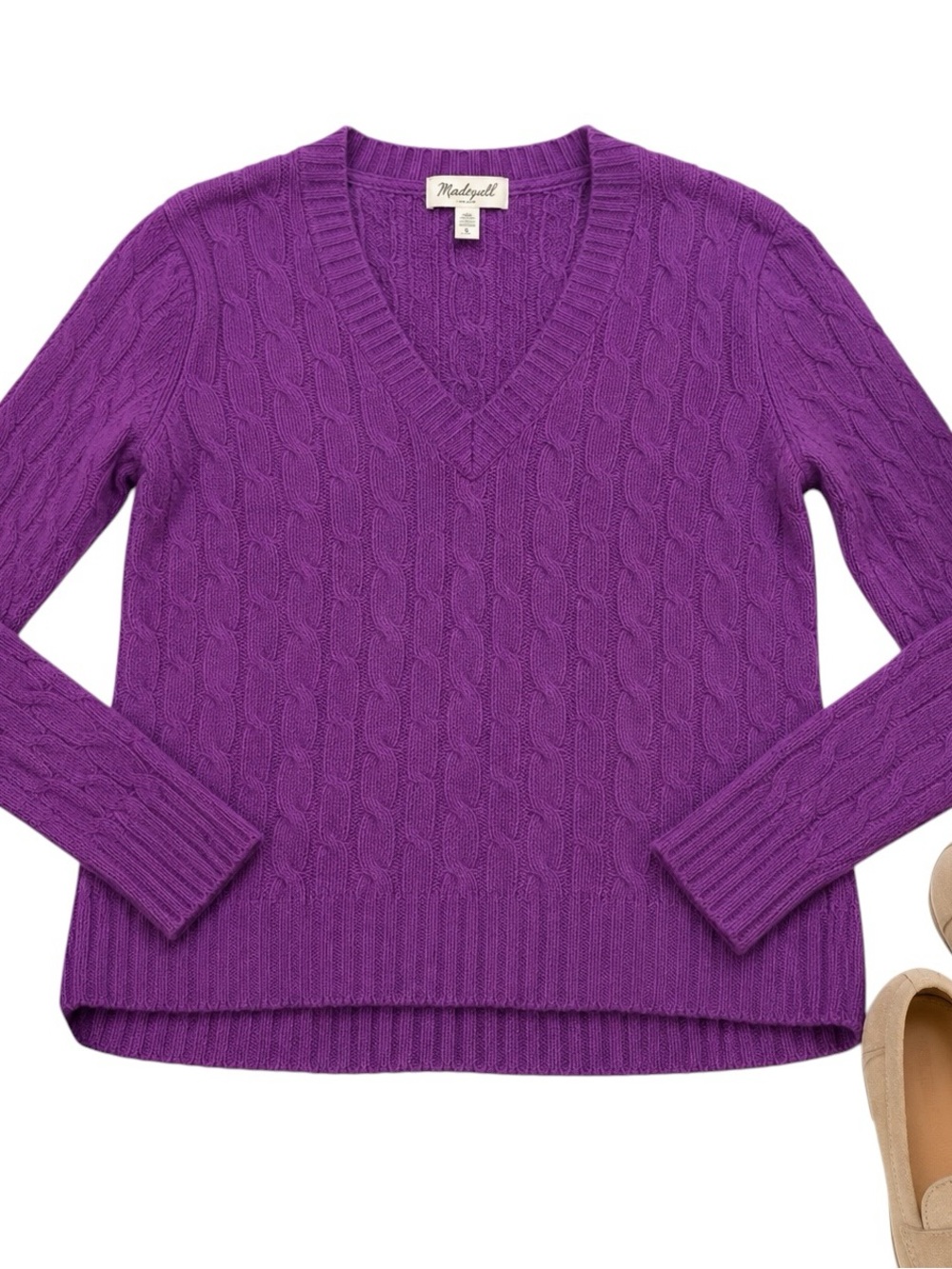Yves Saint Laurent Henri Bendel Purple 100% Cashmere Cable Knit Sweater L in GVC